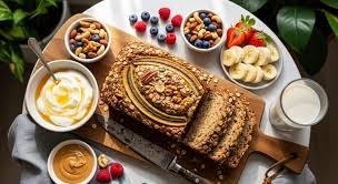 images fatia de bolo de banana saudável sobre prato com banana ao lado