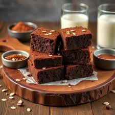 images brownie integral de cacau e aveia em prato de madeira