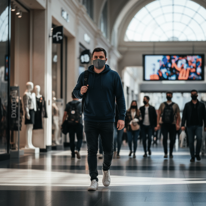 pessoa_mascara_caminhando pessoa usando máscara para se proteger da gripe H3N2