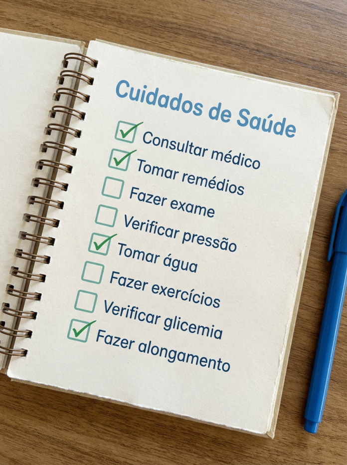 Agenda de Cuidados de Saúde checklist de saúde organizado para a nova semana