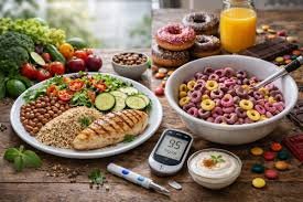 images Comparação entre alimentos de índice glicêmico alto e baixo