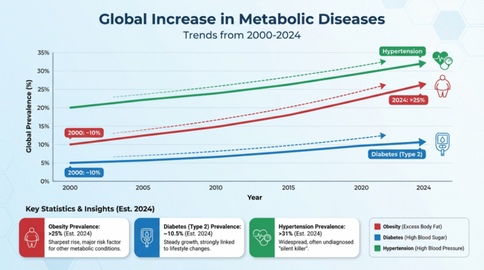 Aumento Global de Doenças Metabólicas aumento global de doenças metabólicas gráfico saúde