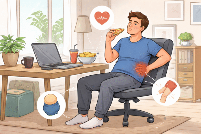 ChatGPT Image 19 de mar. de 2026, 16_02_19 pessoa trabalhando sentada e refletindo sobre falta de atividade física