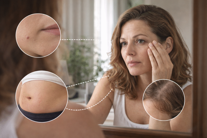 ChatGPT Image 19 de mar. de 2026, 16_05_22 mulher refletindo sobre mudanças hormonais no corpo