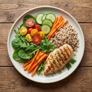 Prato saudável com alimentos naturais prato simples com alimentos naturais e saudáveis