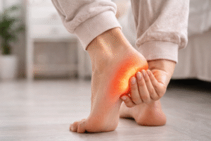 ChatGPT Image 10 de abr. de 2026, 17_30_40 pessoa sentindo dor no calcanhar ao pisar