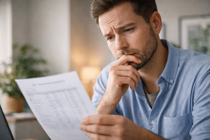 ChatGPT Image 13 de abr. de 2026, 14_06_37 pessoa analisando resultado de exame com expressão de preocupação leve