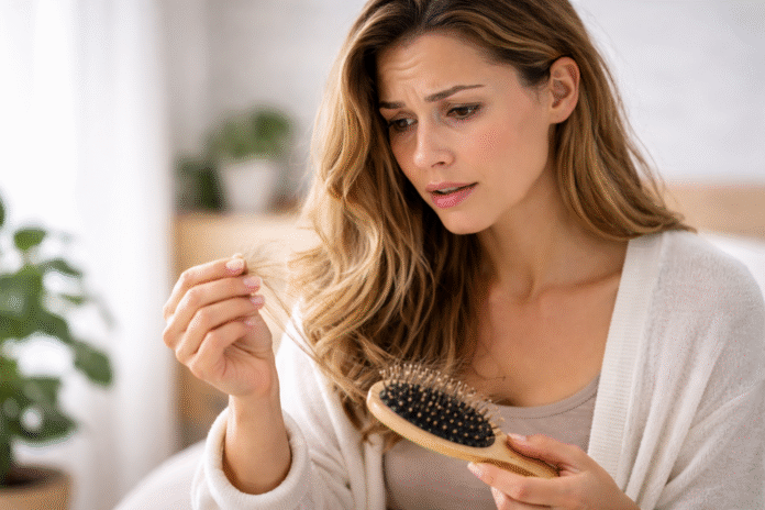 ChatGPT Image 15 de abr. de 2026, 15_13_07 mulher observando queda de cabelo na escova