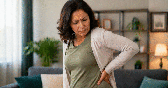 ChatGPT Image 17 de abr. de 2026, 09_06_39 pessoa refletindo sobre saúde com atenção à região lombar