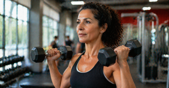 ChatGPT Image 17 de abr. de 2026, 09_14_41 mulher treinando musculação com pesos em academia
