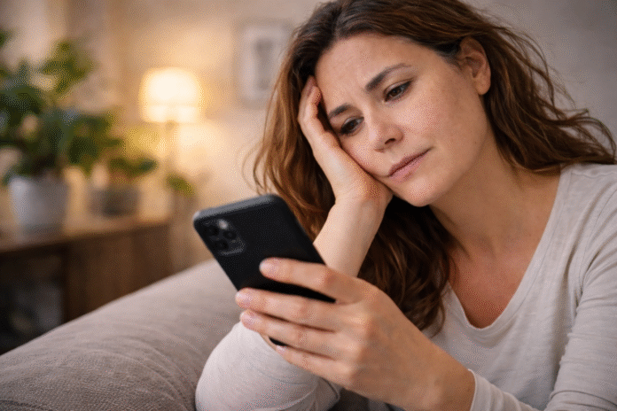 ChatGPT Image 20 de abr. de 2026, 14_37_43 pessoa olhando celular com expressão pensativa