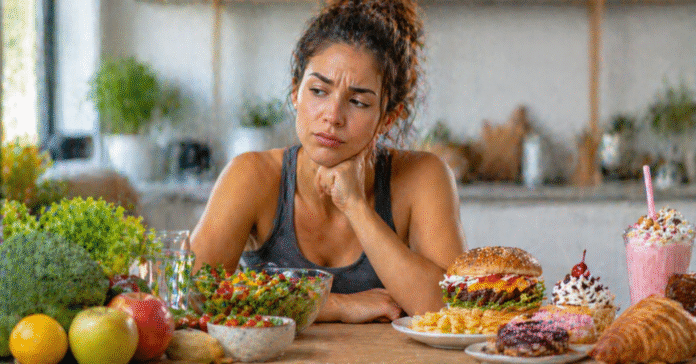 ChatGPT Image 21 de abr. de 2026, 17_10_53 pessoa analisando alimentos com expressão de dúvida