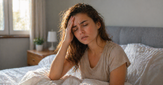 ChatGPT Image 23 de abr. de 2026, 11_58_14 pessoa acordando com expressão de cansaço na cama