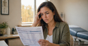 ChatGPT Image 23 de abr. de 2026, 13_21_33 pessoa olhando exame com expressão de dúvida e preocupação