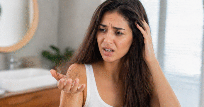 ChatGPT Image 24 de abr. de 2026, 14_41_44 pessoa segurando fios de cabelo com expressão de preocupação