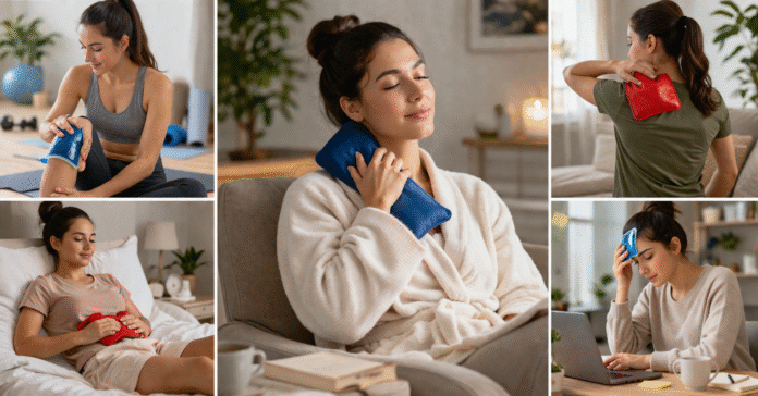 ChatGPT Image 9 de abr. de 2026, 14_40_59 pessoa usando compressa quente e fria em diferentes situações